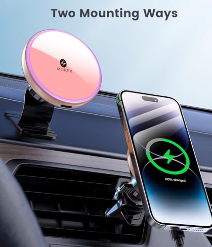 for Magsafe Car Mount Charger 15W LED RGB Car Phone Holder for Dash Vent
