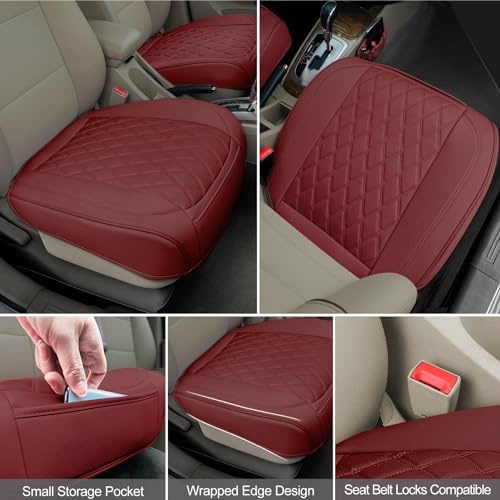 2 Pack Leather Front Car Seat Bottom Covers Red (2 Count)