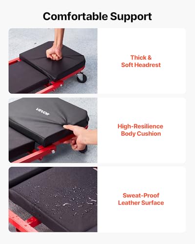 40 in 2-in-1 Folding Mechanic Creeper, Z Creeper Seat & Under Car Garage Roller, 450 lbs Rolling Creeper Stool with 6 Swivel Casters, Padded Headrest for Auto Repair
