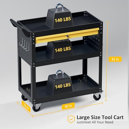 4 Tier Heavy Duty Rolling Tool Cart with Drawers & Pegboard