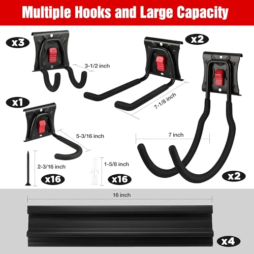 64" Garage Tool Organizer Wall Mount with 8 Adjustable Hooks