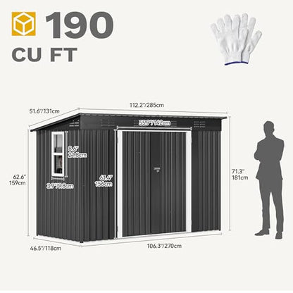 9x4ft Metal Outdoor Storage Shed with Window
