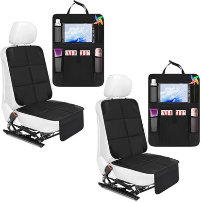 4 Pack Non slip Car Seat Protector and Backseat Organizer Kick Mat with Tablet Holder (4 Count)