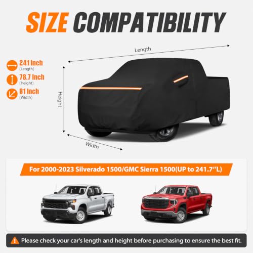 Car Cover for Chevy Silverado 1500 Crew Cab 6.6 ft Bed 2000