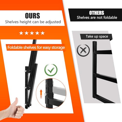 3 Level Foldable Lumber Storage Rack Collapsible Wall Mount Metal