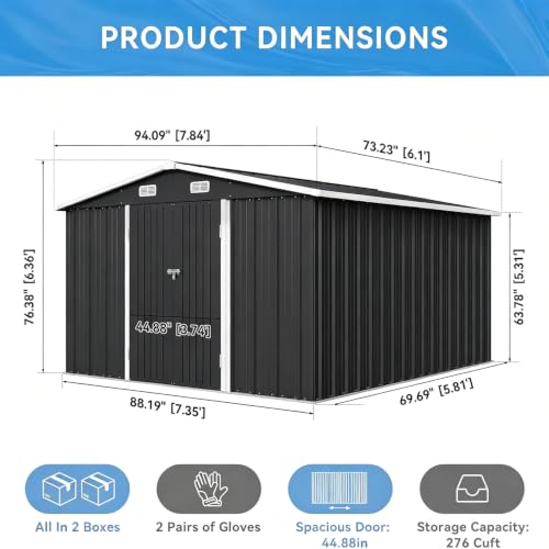 8x6 FT Outdoor Metal Storage Shed with Lockable Doors