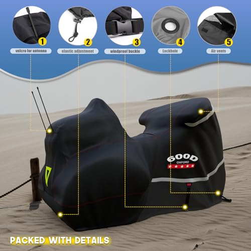 Motorcycle Cover with Side+Top Box Heavy Duty 600D Waterproof for Touring Models Harley Davidson Ultra Limited