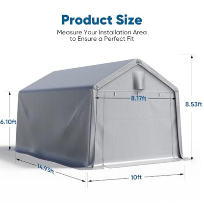 10x15FT Carport Shelter Large Storage Shed with Roll