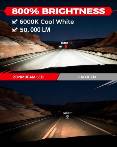 H11/H8/H9 LED Fog Light Bulbs, 50000LM, 6000K Cool White, 2-Pack (2 Count)