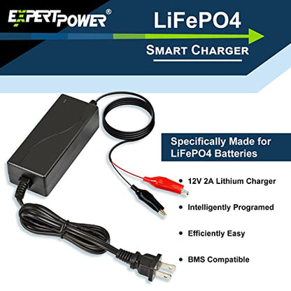 12V 2A Smart Charger for Lithium LiFePO4 Deep Cycle Rechargeable Batteries [UL Listed]