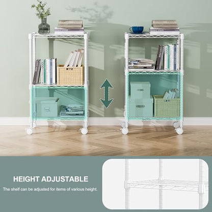 3 Tier Shelf Metal Storage Shelves Wire Rack Closet Organizers with Wheel for Garage Kitchen Bathroom Laundry White 11.8" D x 17.7" W x 29.8" H (3 Count)