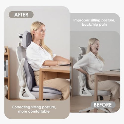3 PCS Seat Cushion for Carseat Lumbar Support Pillow Car Neck Headrest Pillows Ultrathick Memory Foam Seat Pads Pressure Relief Back Cushion for Office Chair