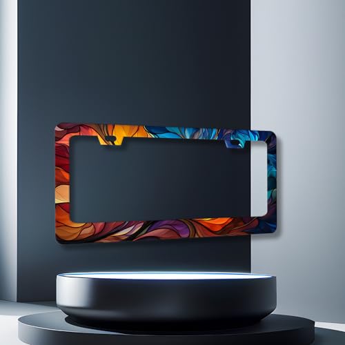 Stainless Steel Colorful Abstract Leaf License Plate Frame 12.3 x 6.3 Inch