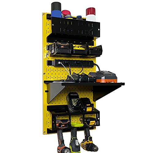 Power Tool Storage Organizer Kit Cordless Drill Holder Charging Station Rack 16” x 32” Metal Pegboard Organization System