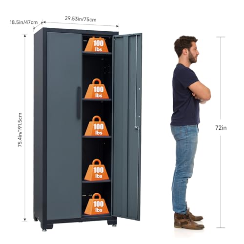 75 inch Metal Garage Storage Cabinet with 4 Adjustable Shelves
