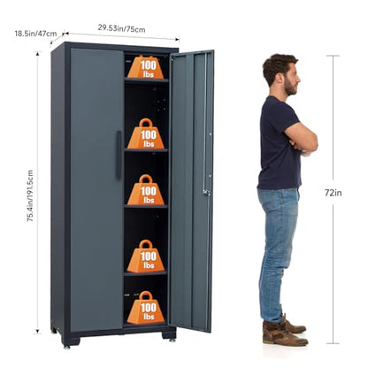 75 inch Metal Garage Storage Cabinet with 4 Adjustable Shelves