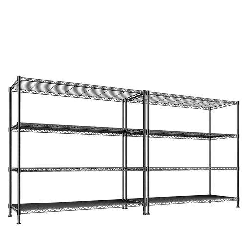 2 Set of 45 "W Metal Shelving Unit 4 Tier Storage Shelves Adjustable Wire Shelving Metal Shelf Pantry Shelves Wire Rack Commercial Shelving for Kitchen Pantry Garage 45 "W x 59.4 "Hx 13.5" D Black (2 Count)