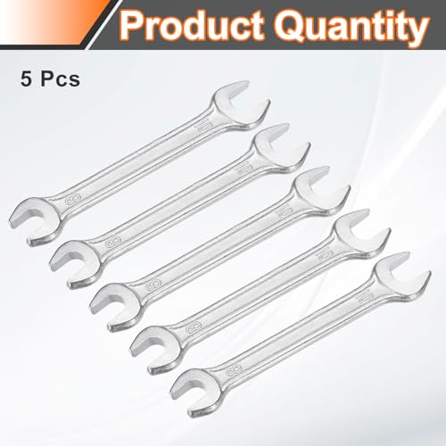 5pcs Double Open End Wrench 8mm x 10mm Metric 15 Degree Offset Angle Small Flat Head Wrench Galvanizing Open Ended Spanner for Automotive Repair Furniture Assembly (5 Count)