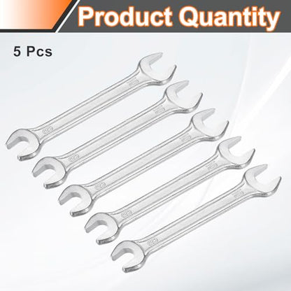 5pcs Double Open End Wrench 8mm x 10mm Metric 15 Degree Offset Angle Small Flat Head Wrench Galvanizing Open Ended Spanner for Automotive Repair Furniture Assembly (5 Count)
