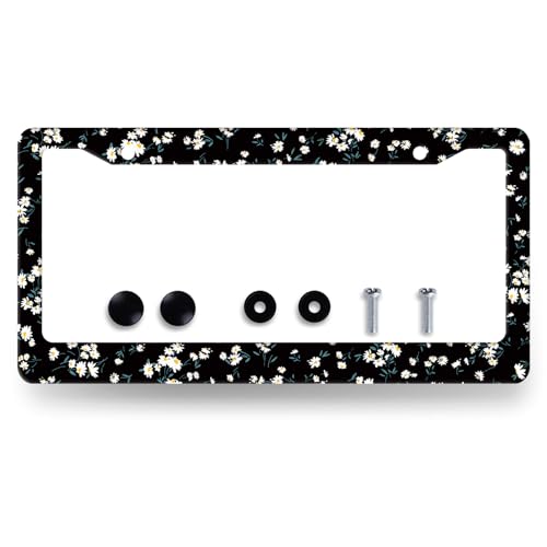 Stainless Steel Watercolor Daisy Flower License Plate Frame 12.2 x 6.2 Inch