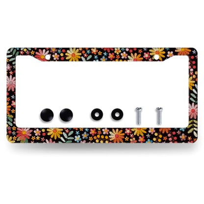 Stainless Steel Beautiful Flowers License Plate Frame 12.2 x 6.2 Inch