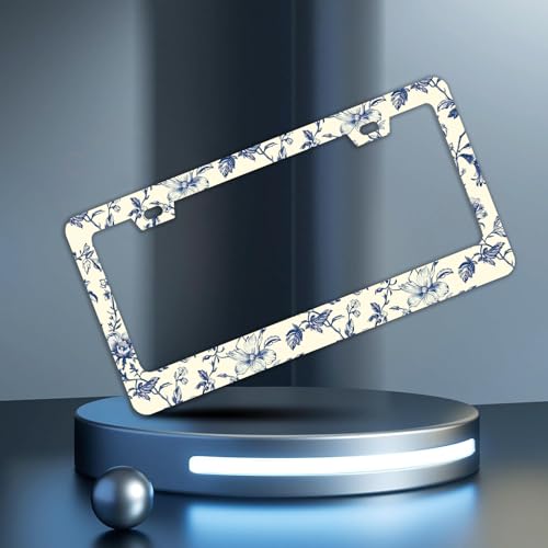Blue Floral Flowers License Plate Frames