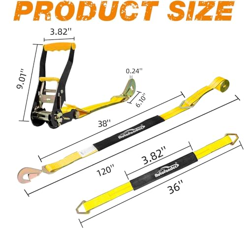 Complete Axle Straps Tie Down Kit 2" x10' Heavy Duty Vehicle Tie Down Strap