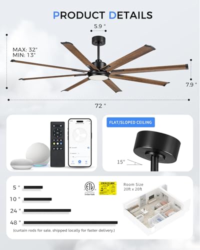72 Inch Large Ceiling Fan with Light