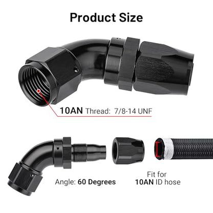 10AN 60 Degree One Piece Full Flow Hose End Fitting Swivel for CPE Braided Hose
