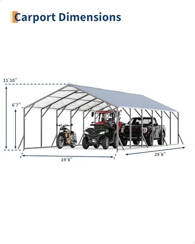 20'X30'x12' Metal Carport for Multiple Vehicles