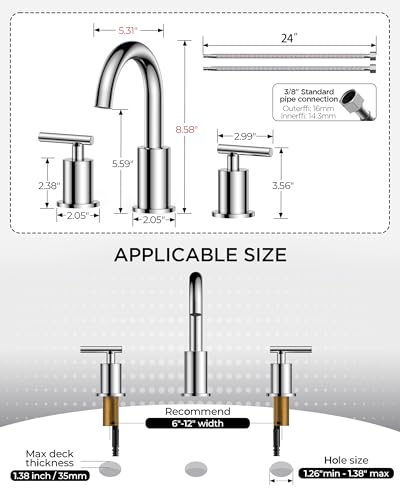 Bathroom Sink Faucet 3 Hole Chrome 8 Inch Widespread