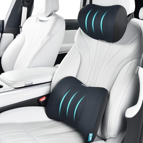 Lumbar Support with Car headrest Back Pillow for Chair Headrest Pillow with Gel Memory Foam Massage Point Memory Foam Back Pillow for Office Chair