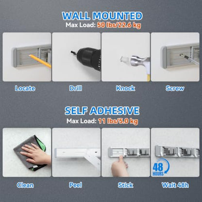 Broom Holder Wall Mount Mop Hanger Tools organizer 4Racks 5Hooks