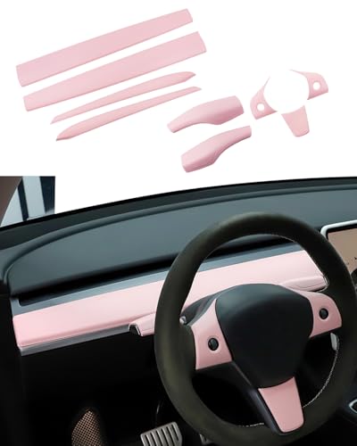 Pink Dashboard Cover and Front Door Cover Compatible with Tesla Model 3（2021