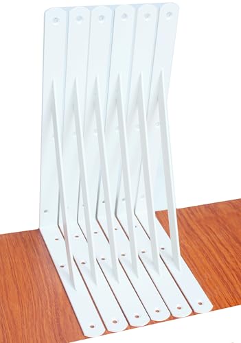 6 Pack L12 x H 8" White Heavy Duty Shelf Brackets with Screws Metal Shelf Brackets Shelf Support Angle Brackets for Shelves L Brackets Heavy Duty Floating Shelf