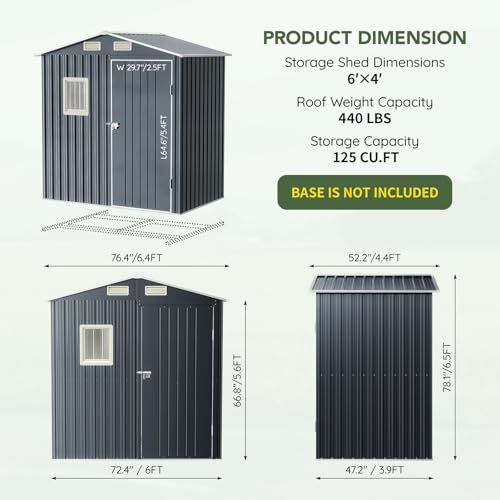 6 x 4 FT Metal Storage Shed for Backyard