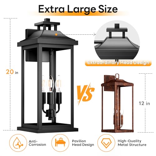 20" Large Black Exterior Lighting Fixture 3