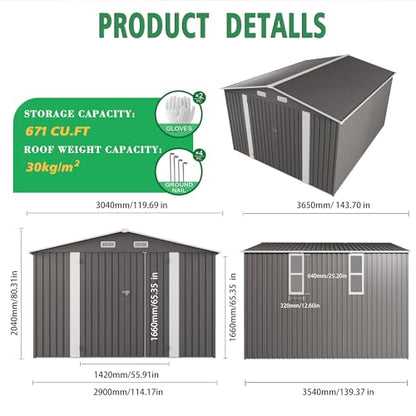 10x12 FT Outdoor Storage Shed with Windows