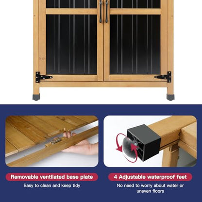 Wood & Metal Outdoor Storage Cabinet with Waterproof Roof