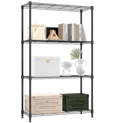1000 lbs 4 Tier Shelf Metal Storage Shelves Shelving Wire Rack Heavy Duty Closet Organizers for Garage Kitchen Bathroom Laundry Black 13.8" D x 35.4" W x 59.5" H (4 Count)
