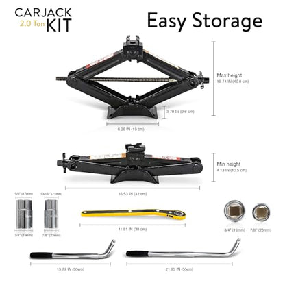 Car Jack Kit 2 Ton Scissor Jack with Lug Wrench Auto Tire Change Tool