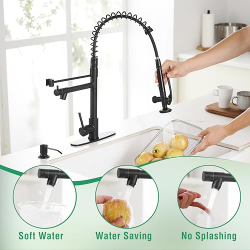 Commercial Pull Down Kitchen Sink Faucet with Sprayer Matte Black