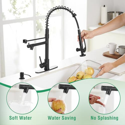 Commercial Pull Down Kitchen Sink Faucet with Sprayer Matte Black