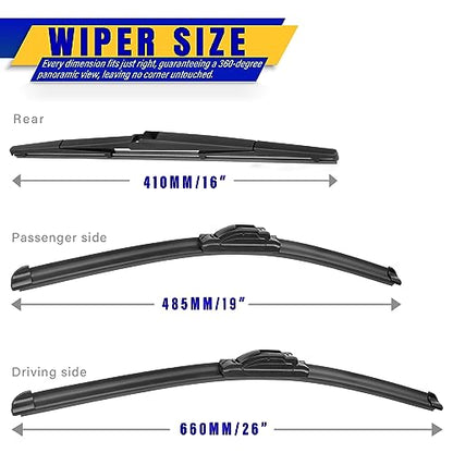 3 Wipers Fits Toyota Prius 2010