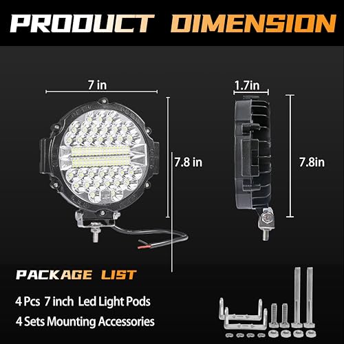 7 Inch Round LED Off Road Lights (4 Count)