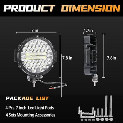 7 Inch Round LED Off Road Lights (4 Count)