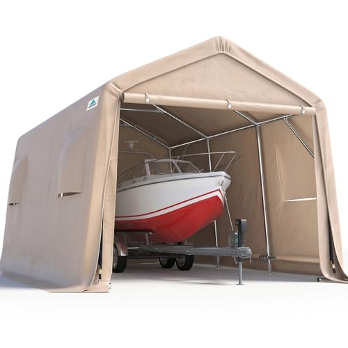 10X15 ft Garage Shelter Steel Metal Peak Roof Portable Storage Shed Carports for Motorcycle Boat