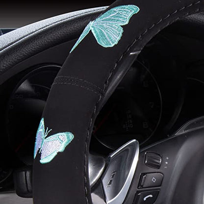 Mint Embroidery Butterfly Steering Wheel Cover