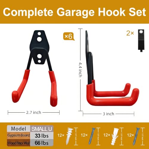 6 Pack Small Square Heavy Duty Garage Hooks (6 Count)