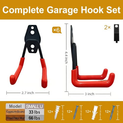 6 Pack Small Square Heavy Duty Garage Hooks (6 Count)